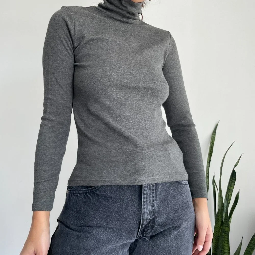Vintage Ralph Lauren gray cotton long sleeve turtleneck top - Picture 1 of 9